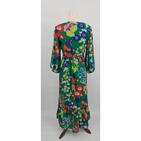 Boden Women's 6P V-Neck Puff Maxi Dress Green Tambourine Wild Flower NWT - Picture 3 of 10